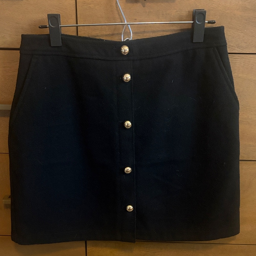 LOFT Black Mini Skirt with Gold Buttons